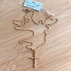 Brand New Bleu Sage 14K Gold Plated Sterling Silver 18" Chain Cross Necklace